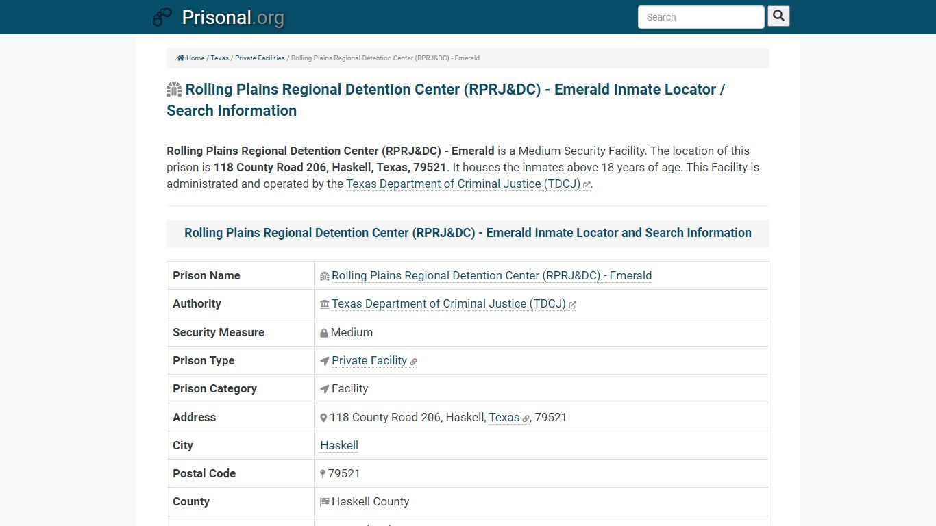 Rolling Plains Regional Detention Center (RPRJ&DC ...