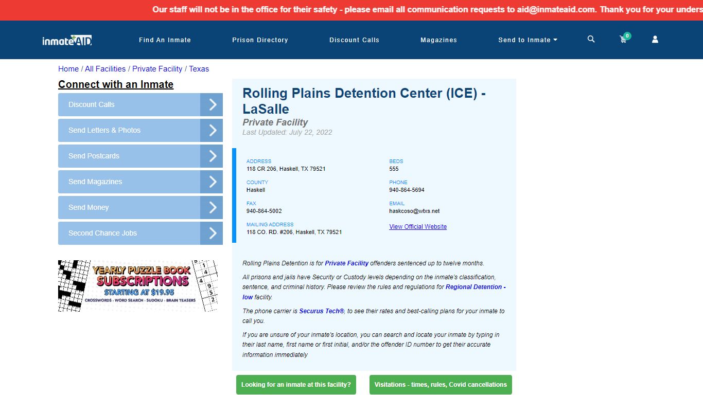 Rolling Plains Detention Center (ICE) - LaSalle - Inmate ...